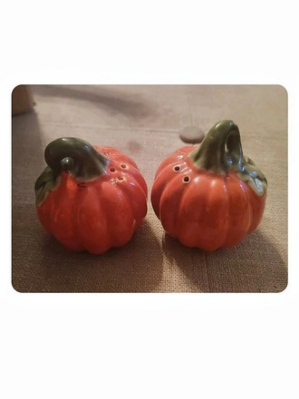 Vintage Pumpkin Figurine Set in Orange & Green